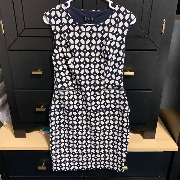 Enfocus Studio Navy & White Geometric Print Dress - Picture 1 of 8